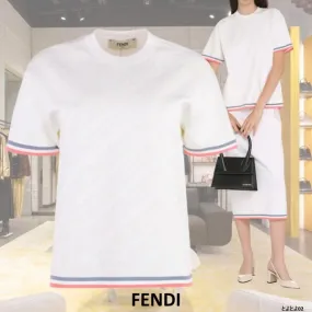 FENDI  |Crew Neck Stripes Casual Style Nylon Blended Fabrics