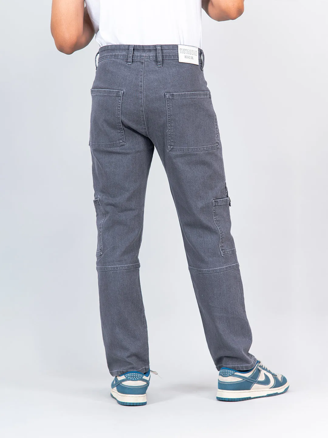 Grey Comfort-Fit Cargo Denim Jeans