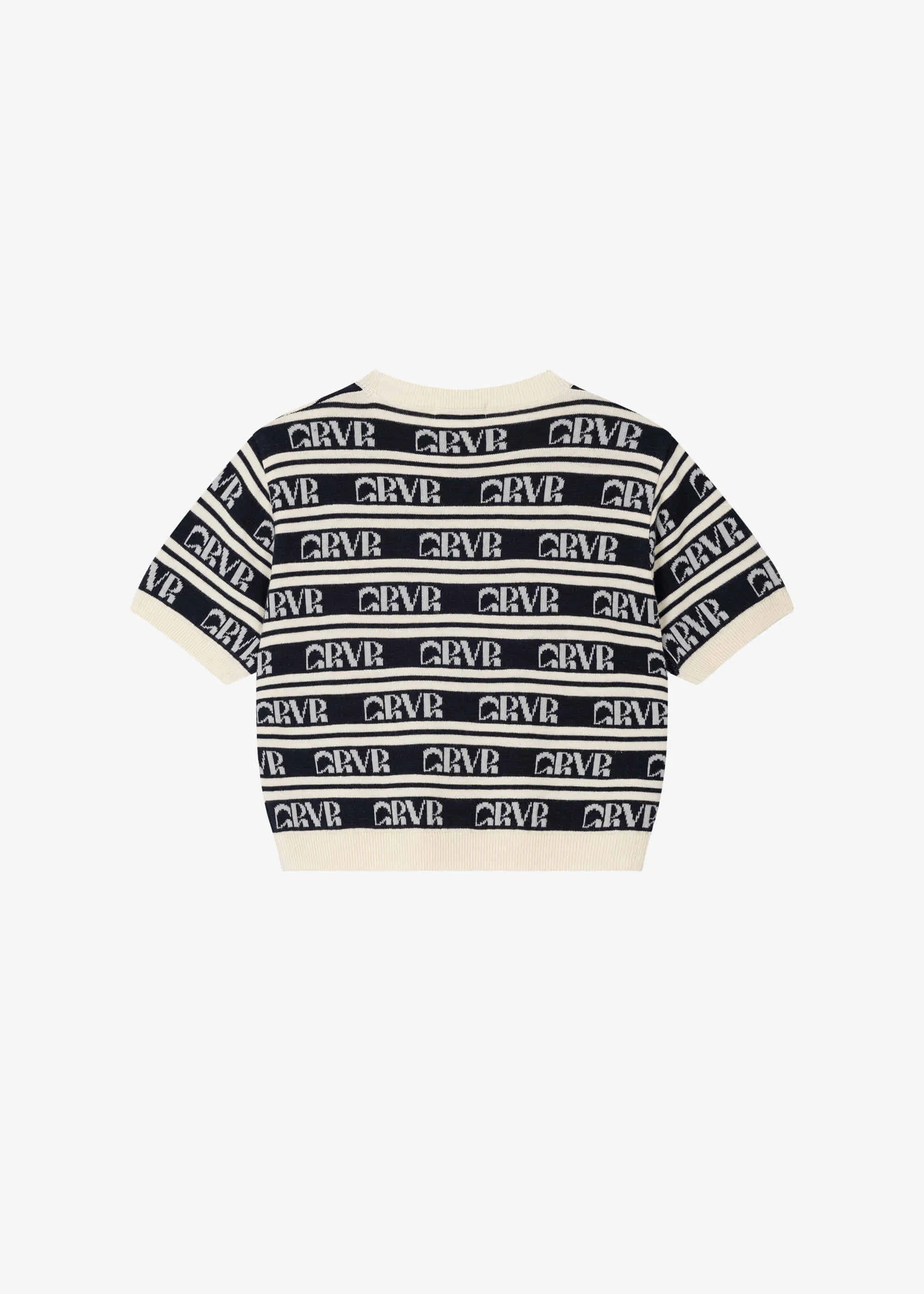 GROVE  |Stripes Street Style Short Sleeves Logo V-neck & Crew neck