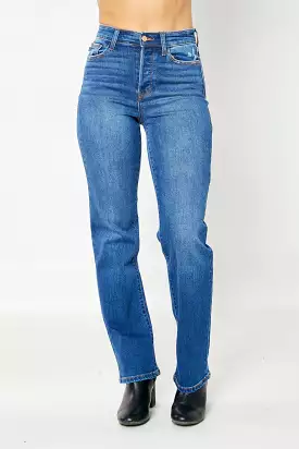 HIGH WAIST HIDDEN BUTTON-FLY STRAIGHT LEG JEANS-Judy Blue