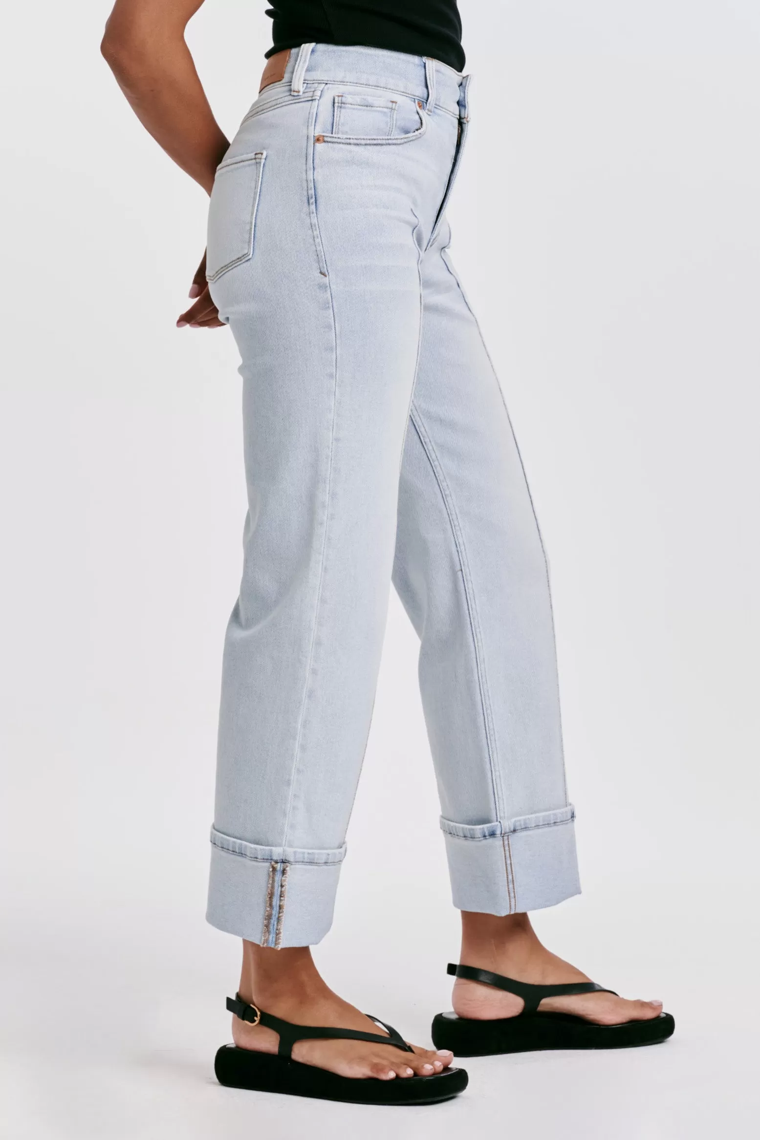 Holly Super High Rise Cuffed Straight Jeans Positano