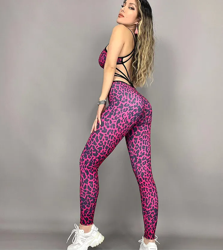 La Fitwear Jumpsuit Sexy Waist Pink Leopard