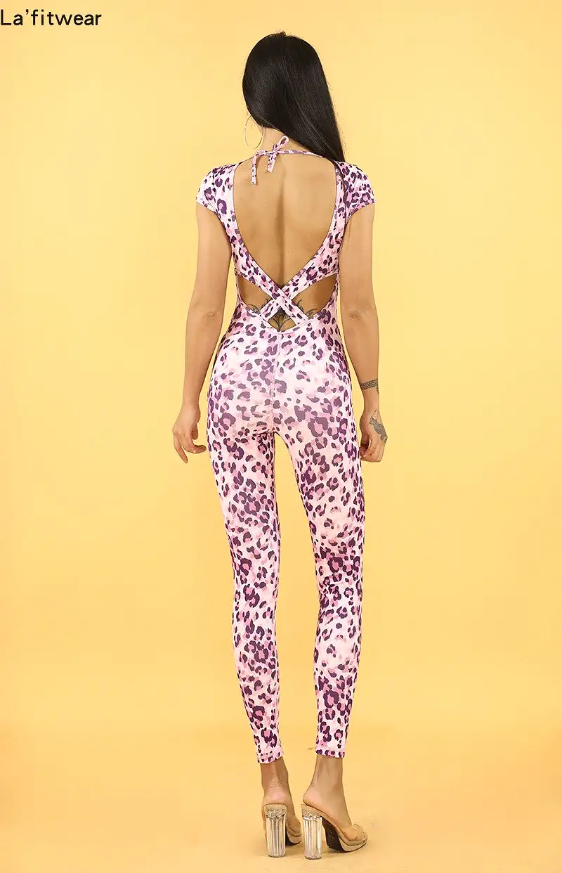 La Fitwear Jumpsuit Sleeve Up B Blush Leopard