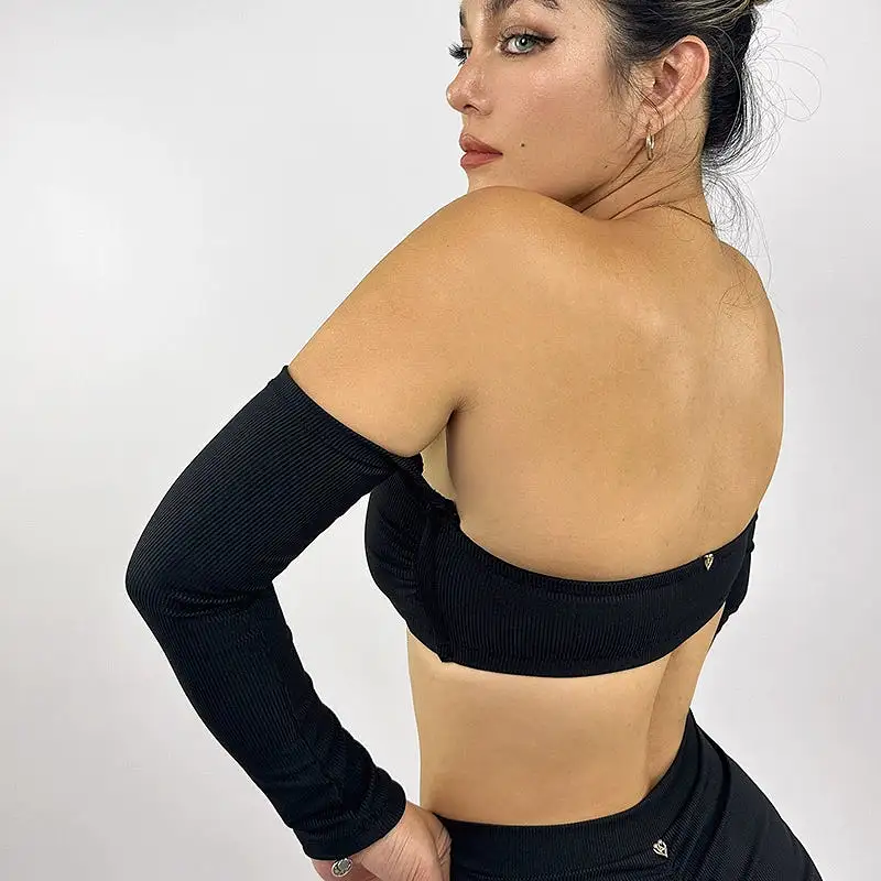 La Fitwear Top Off Shoulder Sleeve Black