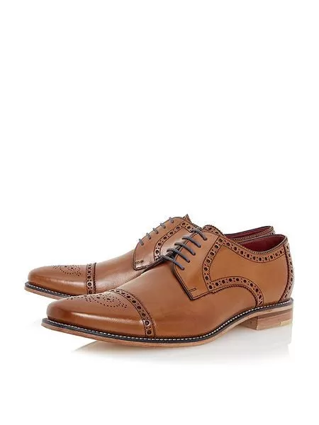 LOAKE Foley Stylish Brogue Derby Shoes - Tan