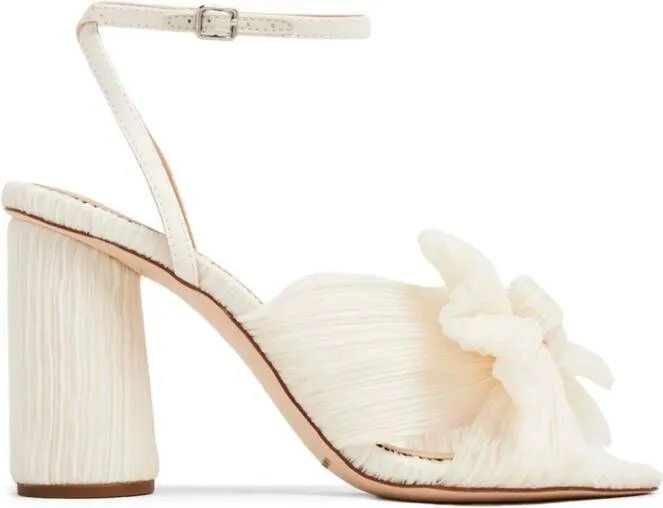 Loeffler Randall Camellia pleated-bow 90mm sandals Neutrals