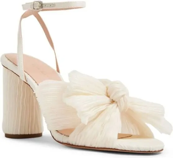 Loeffler Randall Camellia pleated-bow 90mm sandals Neutrals