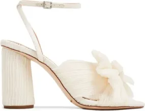 Loeffler Randall Camellia pleated-bow 90mm sandals Neutrals