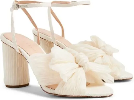 Loeffler Randall Camellia pleated-bow 90mm sandals Neutrals