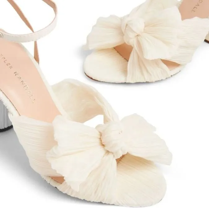 Loeffler Randall Camellia pleated-bow 90mm sandals Neutrals