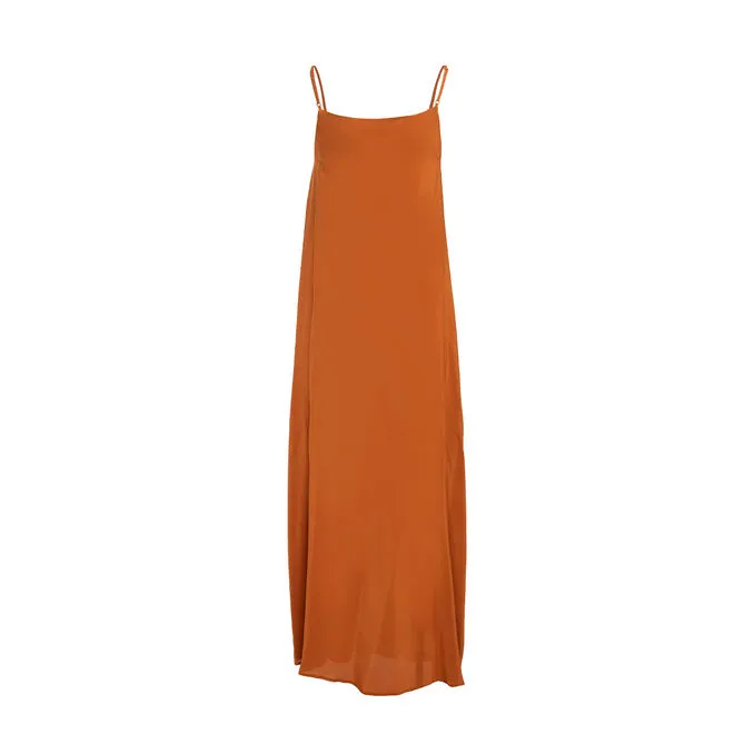 LONG DRESS WITH SHOULDER STRAPS Woman Orange