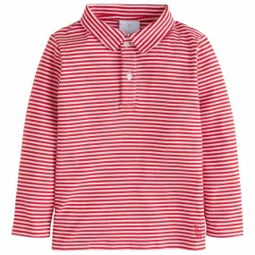 Long Sleeve Striped Polo - Red