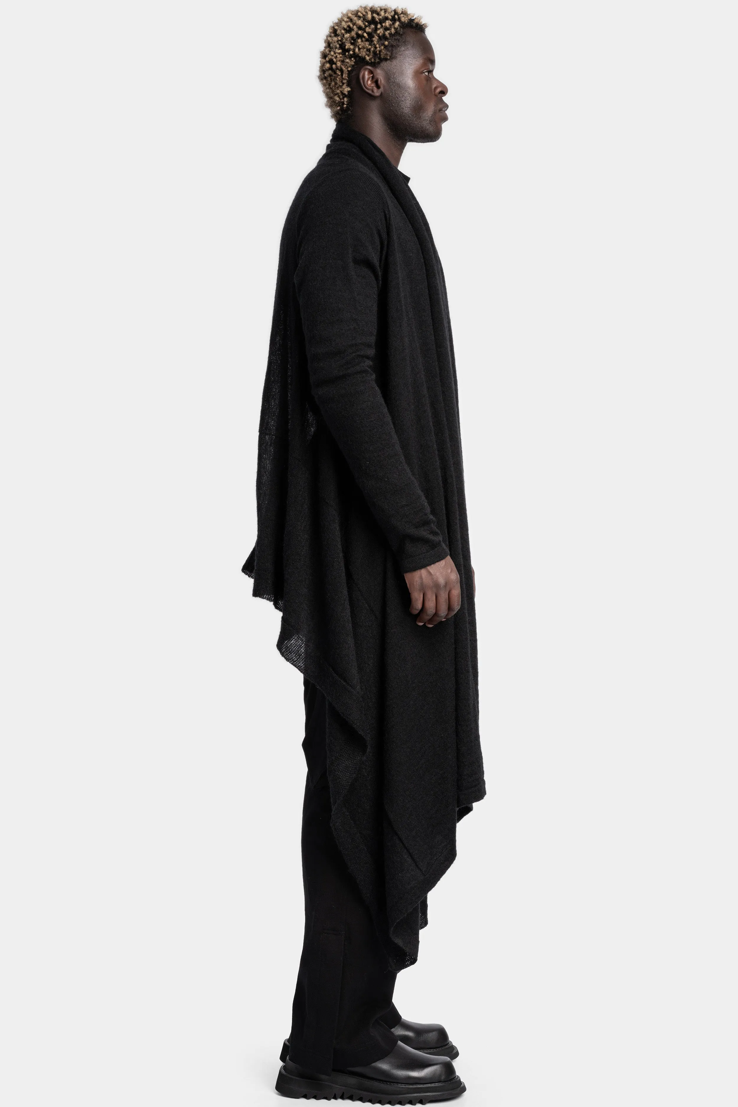 Long wool blend cardigan, Black