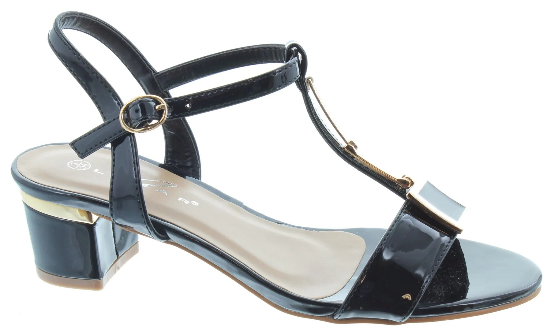 LUNAR Ladies Blaze Patent Sandals In Black