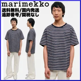 marimekko  |Crew Neck Stripes Flower Patterns Street Style Cotton