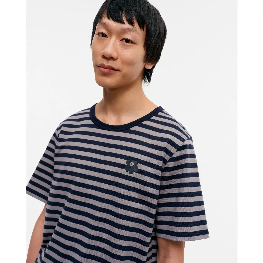 marimekko  |Crew Neck Stripes Flower Patterns Street Style Cotton