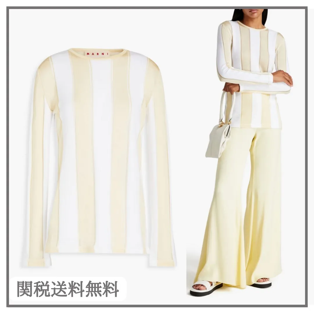 MARNI  |Crew Neck Stripes Casual Style Street Style Long Sleeves