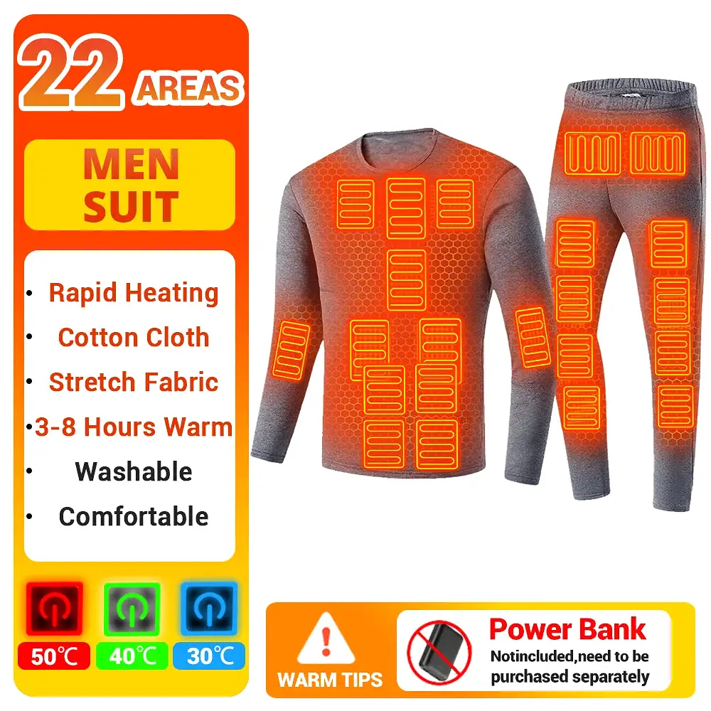 Men Winter Thermal Heated Jacket Vest Heated Underwear Women's Ski Suit USB Electric Heating Clothing Fleece Thermal Long Johns