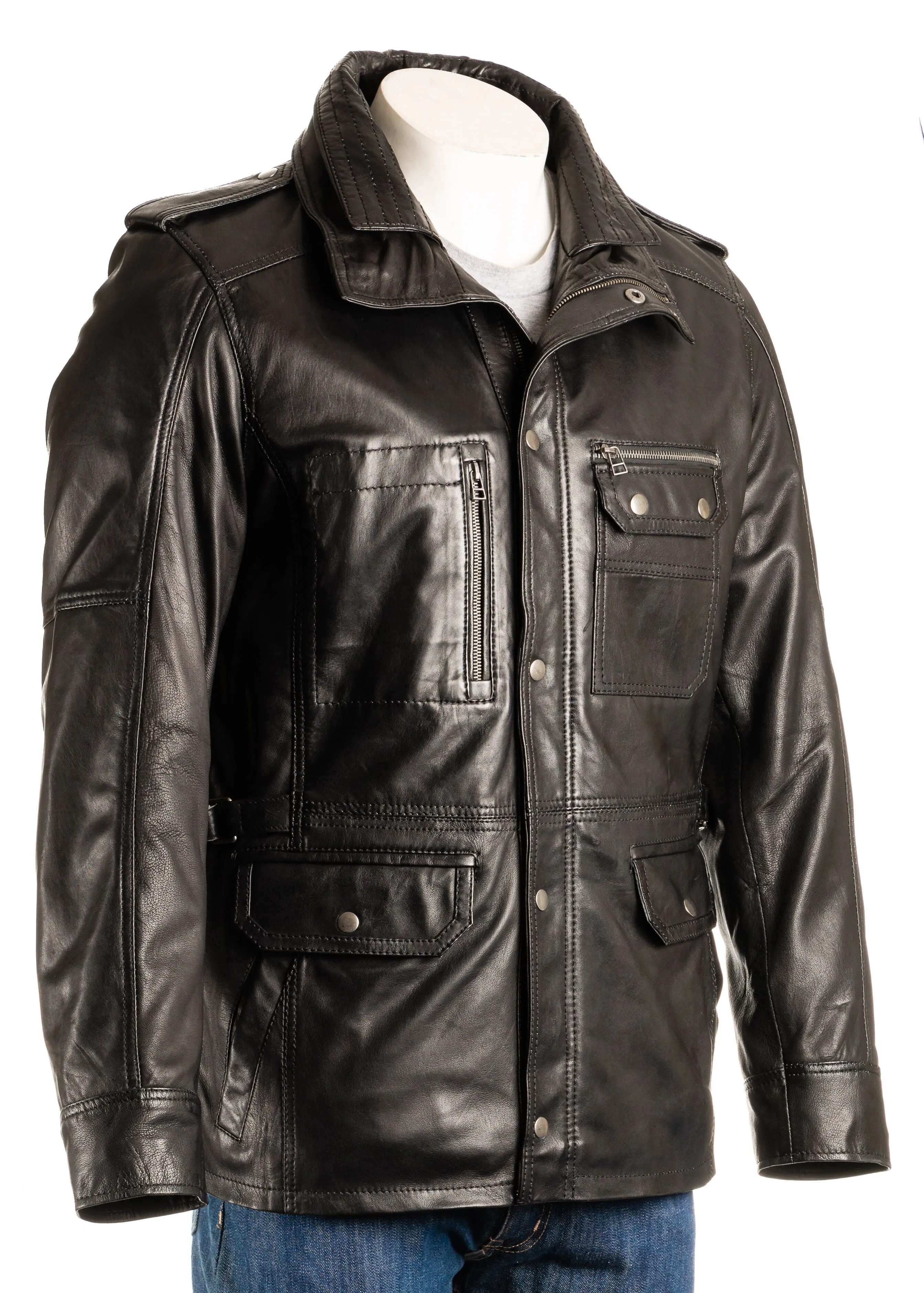 Men's Antique Cognac Double-Collared Leather Coat: Pasquale