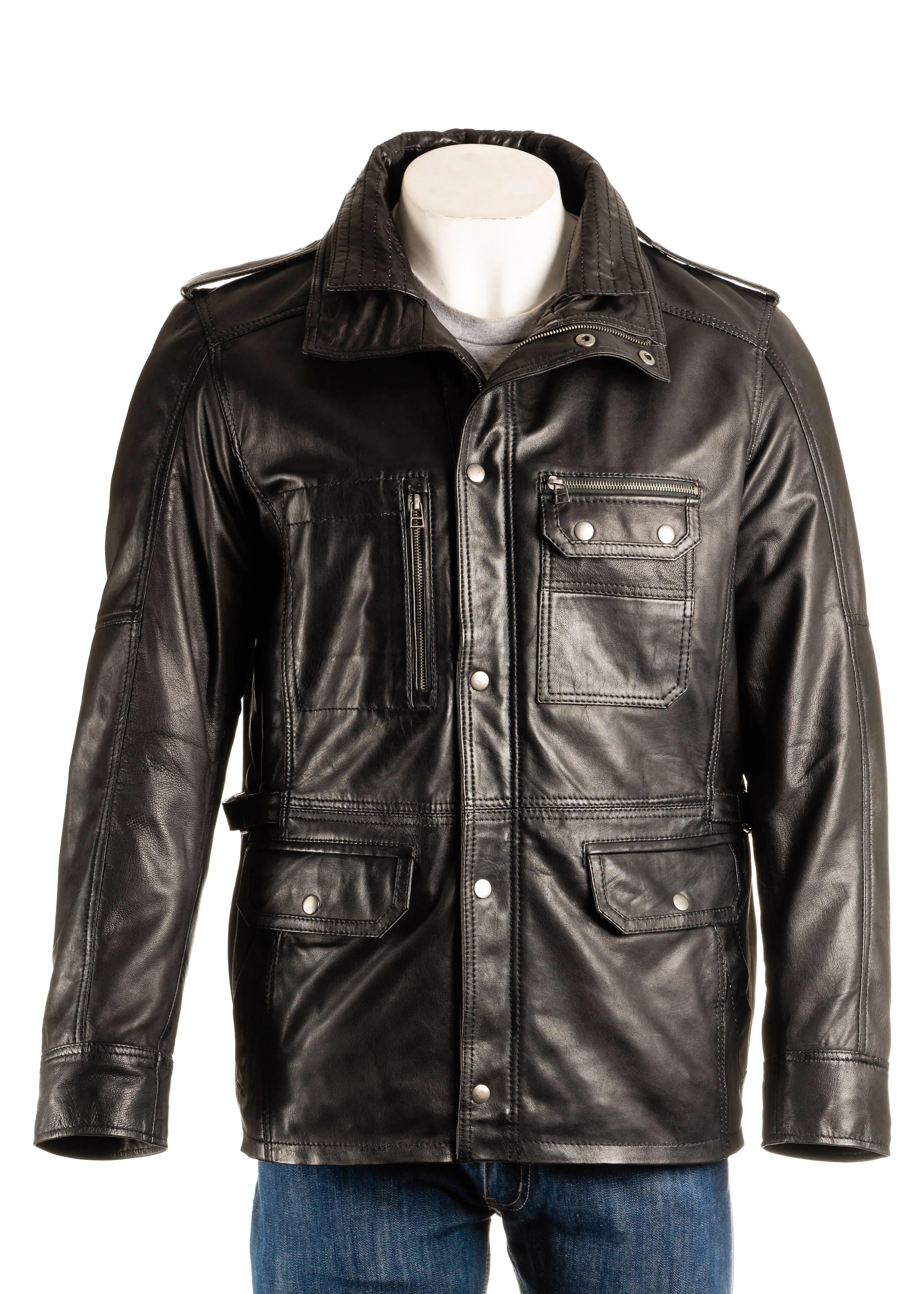 Men's Antique Cognac Double-Collared Leather Coat: Pasquale