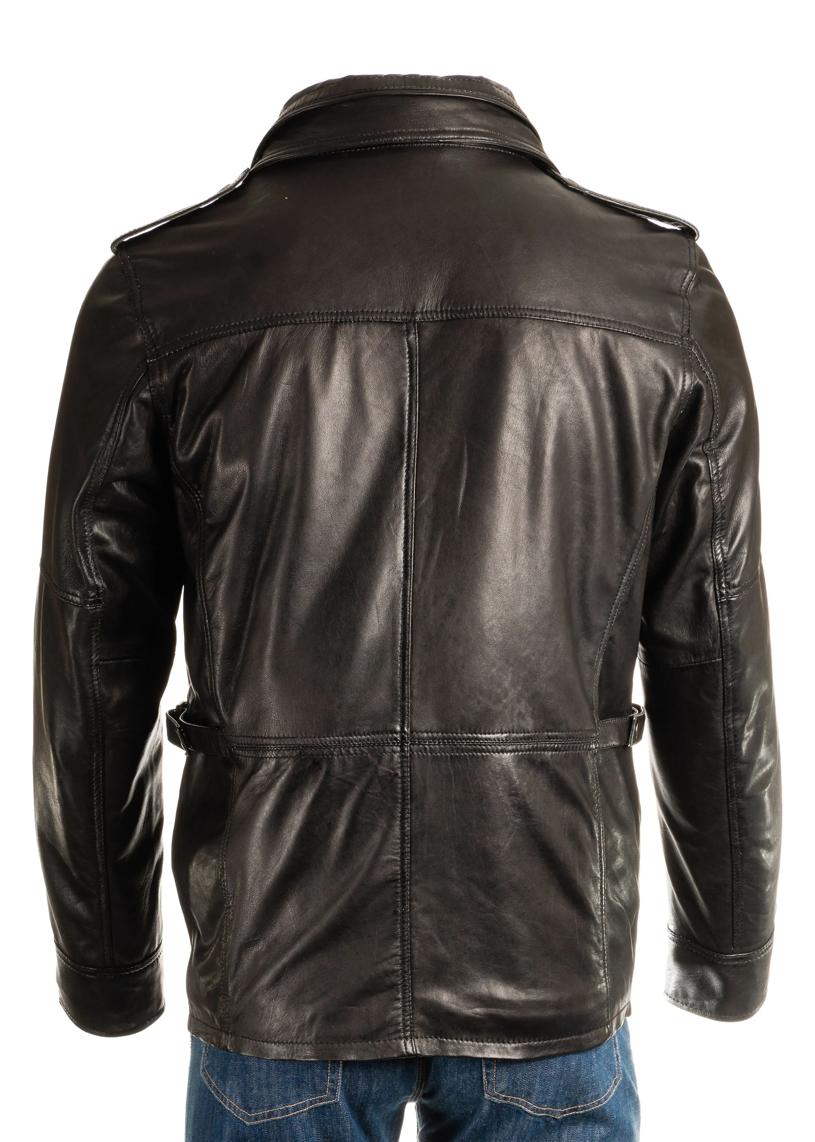 Men's Antique Cognac Double-Collared Leather Coat: Pasquale