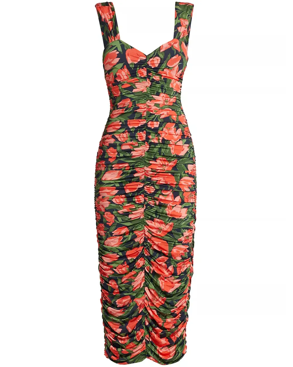 Midnight Tulip Print Ruched Midi Dress