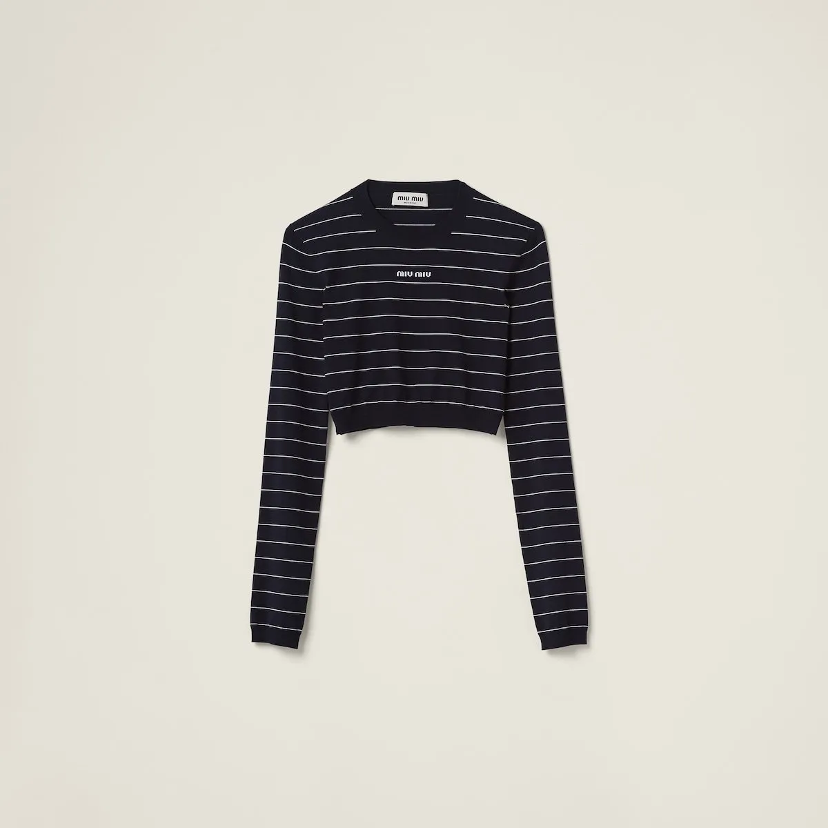 MiuMiu  |Crew Neck Stripes Long Sleeves Plain Logo V-neck & Crew neck