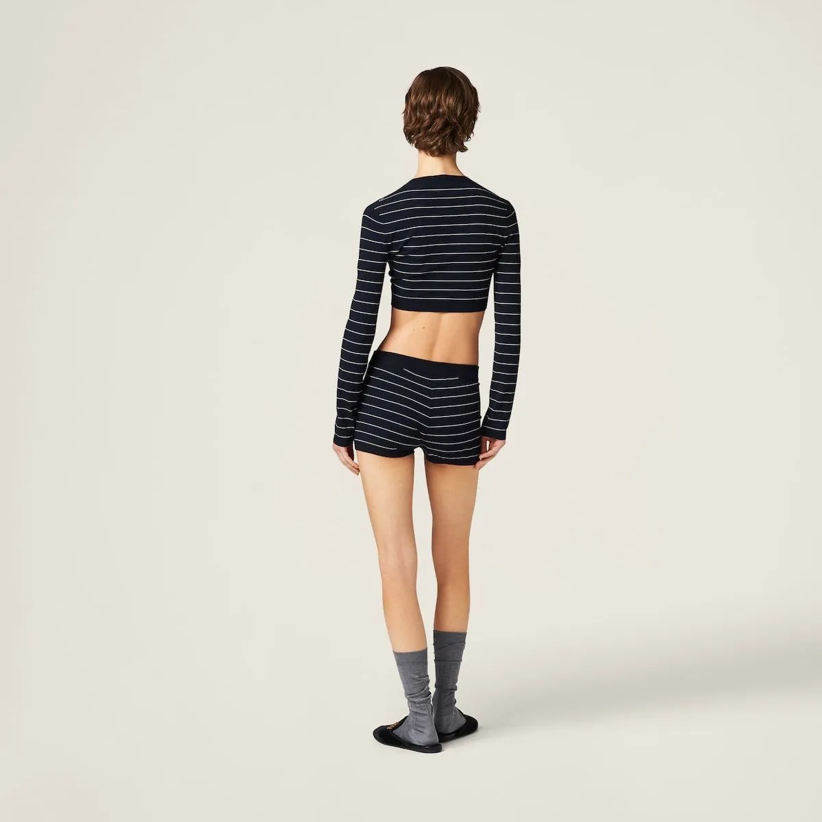 MiuMiu  |Crew Neck Stripes Long Sleeves Plain Logo V-neck & Crew neck