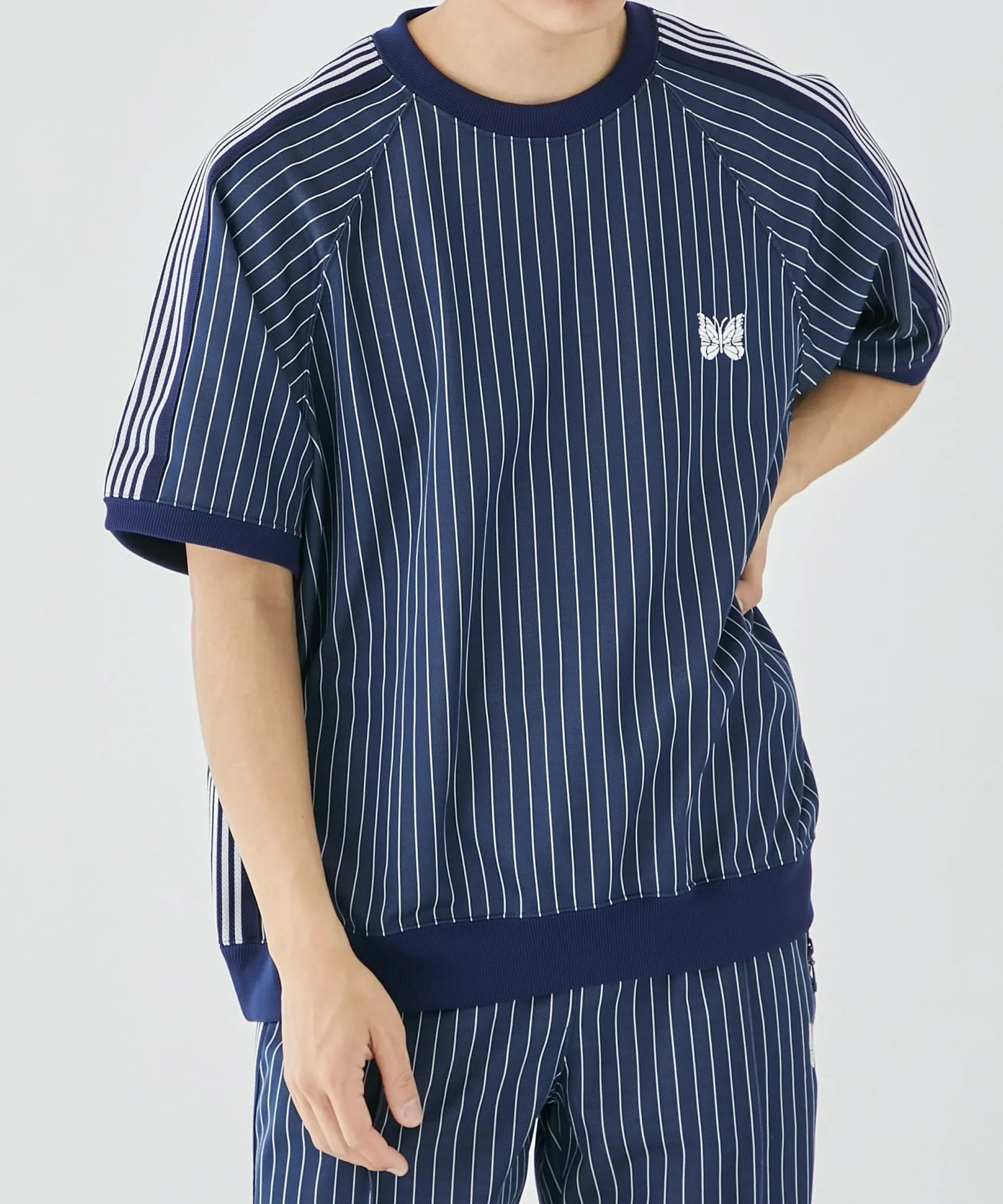 Needles  |Crew Neck Stripes Collaboration Short Sleeves Logo