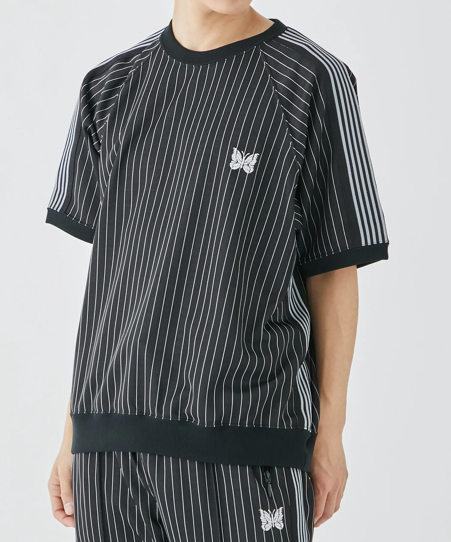 Needles  |Crew Neck Stripes Collaboration Short Sleeves Logo