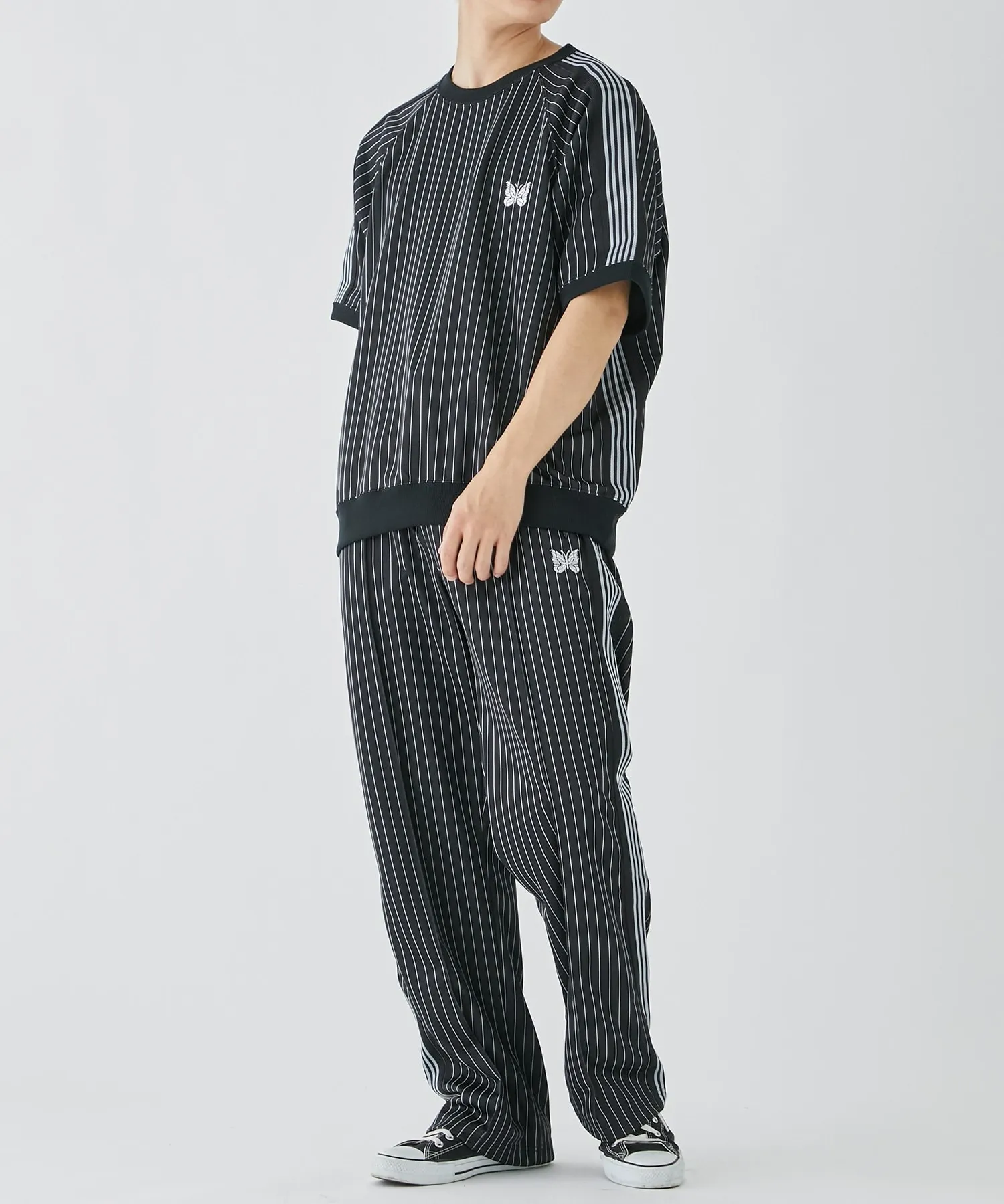 Needles  |Crew Neck Stripes Collaboration Short Sleeves Logo