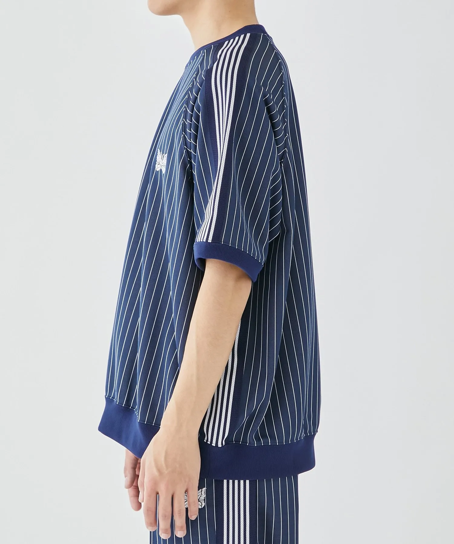 Needles  |Crew Neck Stripes Nylon Street Style Cotton Short Sleeves