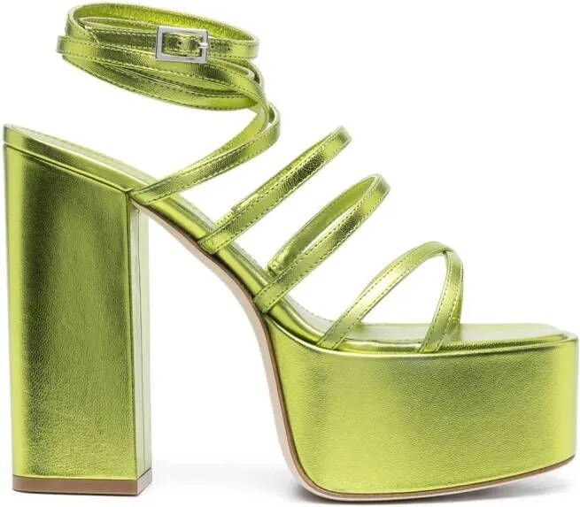 Paris Texas Melena 135mm metallic platform sandals Green