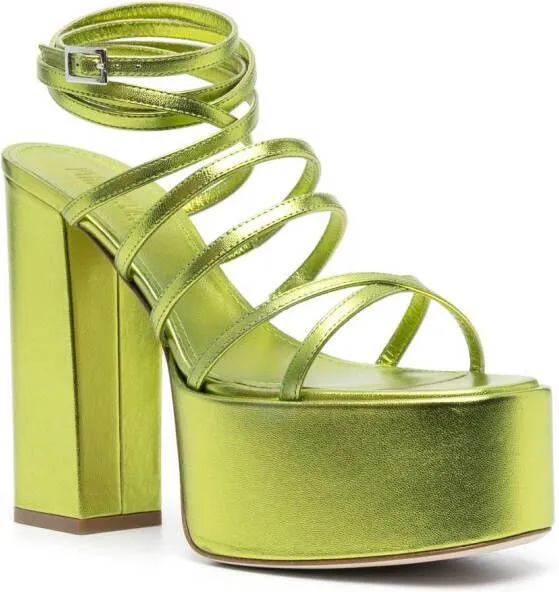 Paris Texas Melena 135mm metallic platform sandals Green