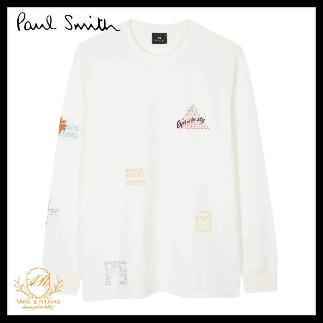 Paul Smith  |Crew Neck Stripes Unisex Cotton Logo Crew Neck T-Shirts