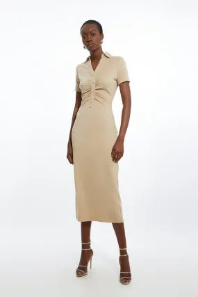 Petite The Founder Soft Touch Jersey Ruched Detail Midi Dress | Karen Millen