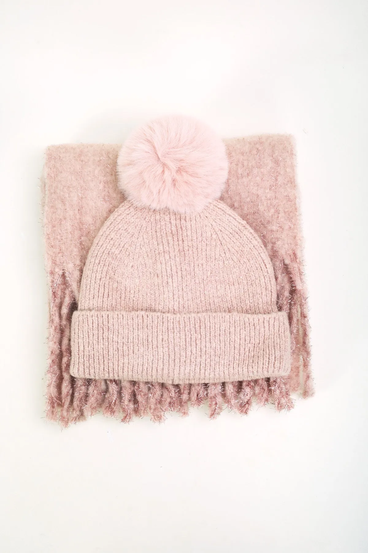 Pink Beanie Hat and Scarf Set