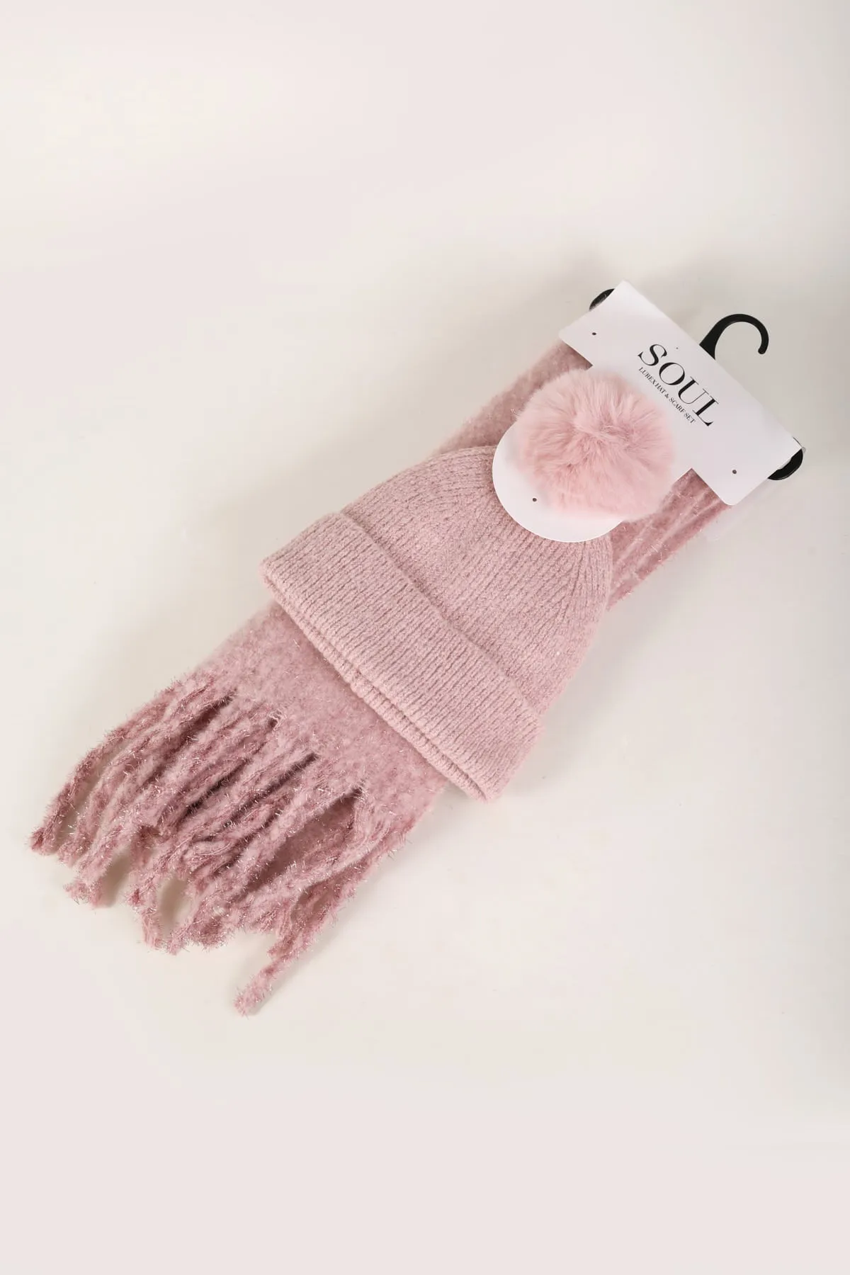 Pink Beanie Hat and Scarf Set