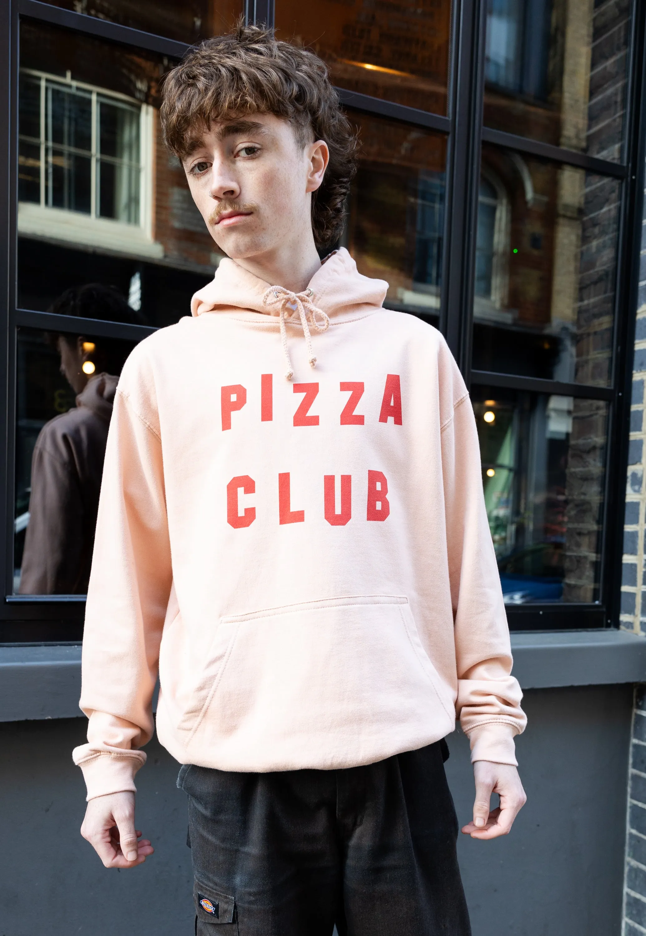 Pizza Club Slogan Hoodie In Peach