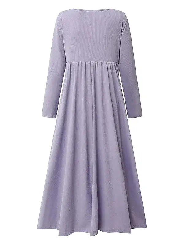 Pleated V Neck Midi Dress with Button Up and Ruched Detail in White, Purple, and Green