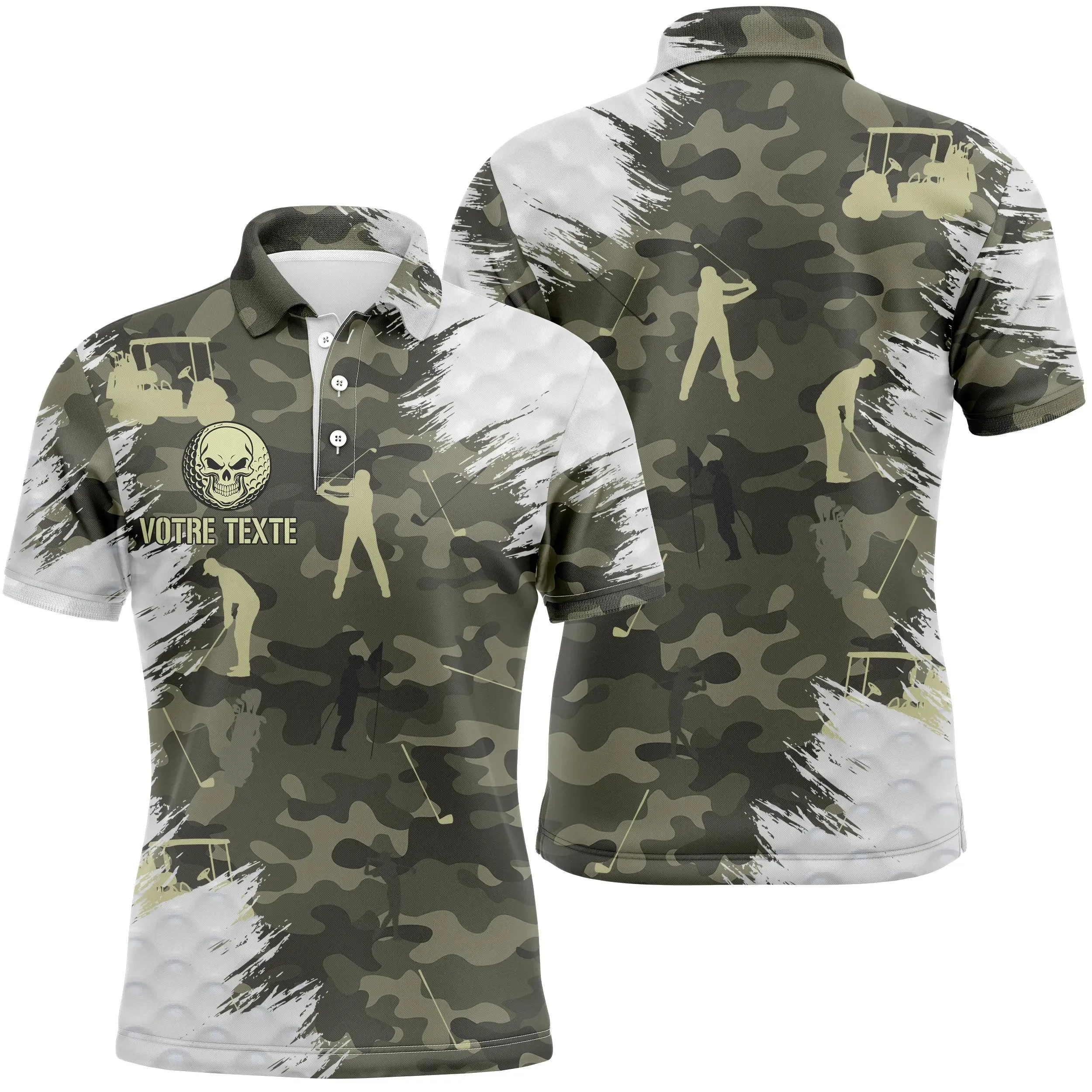 Polo Shirt Pour Homme et Femme, Cadeau Golfeur Personnalisé avec Texte-Logo, Polo à Séchage Rapide, Impression Camouflage, Golfe