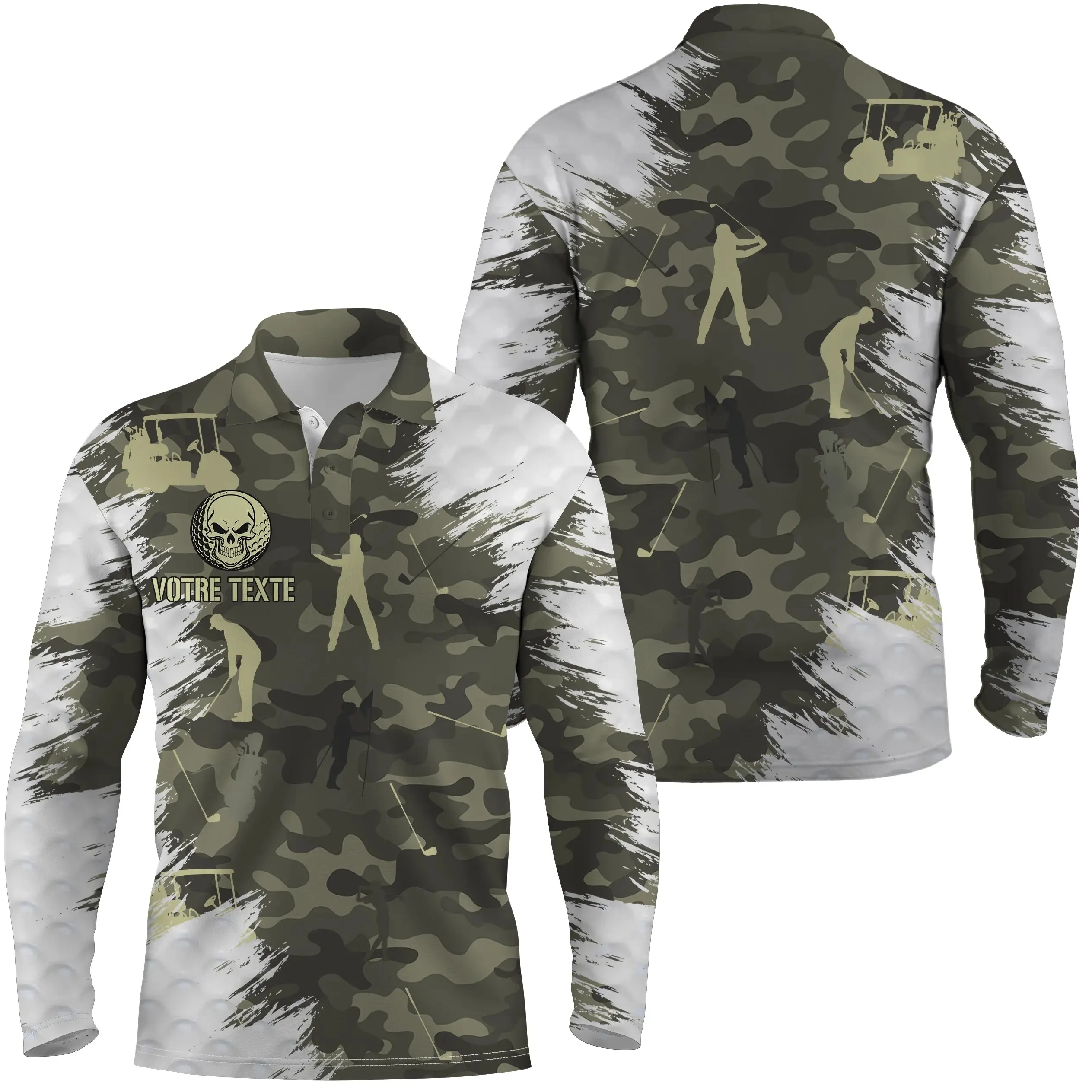 Polo Shirt Pour Homme et Femme, Cadeau Golfeur Personnalisé avec Texte-Logo, Polo à Séchage Rapide, Impression Camouflage, Golfe