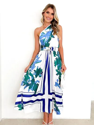 Printed Ruched One Shoulder Dress