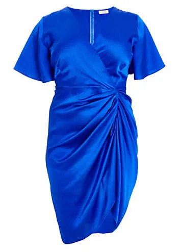 Quiz Curve Blue Angel Sleeve Ruched Midi Dress | Grattan