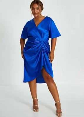 Quiz Curve Blue Angel Sleeve Ruched Midi Dress | Grattan