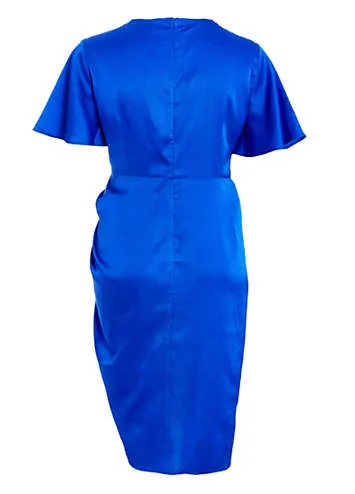 Quiz Curve Blue Angel Sleeve Ruched Midi Dress | Grattan