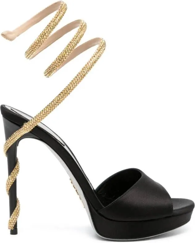 René Caovilla Margot 125mm crystal leather sandals Black