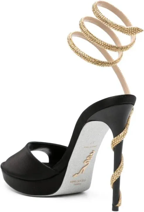 René Caovilla Margot 125mm crystal leather sandals Black