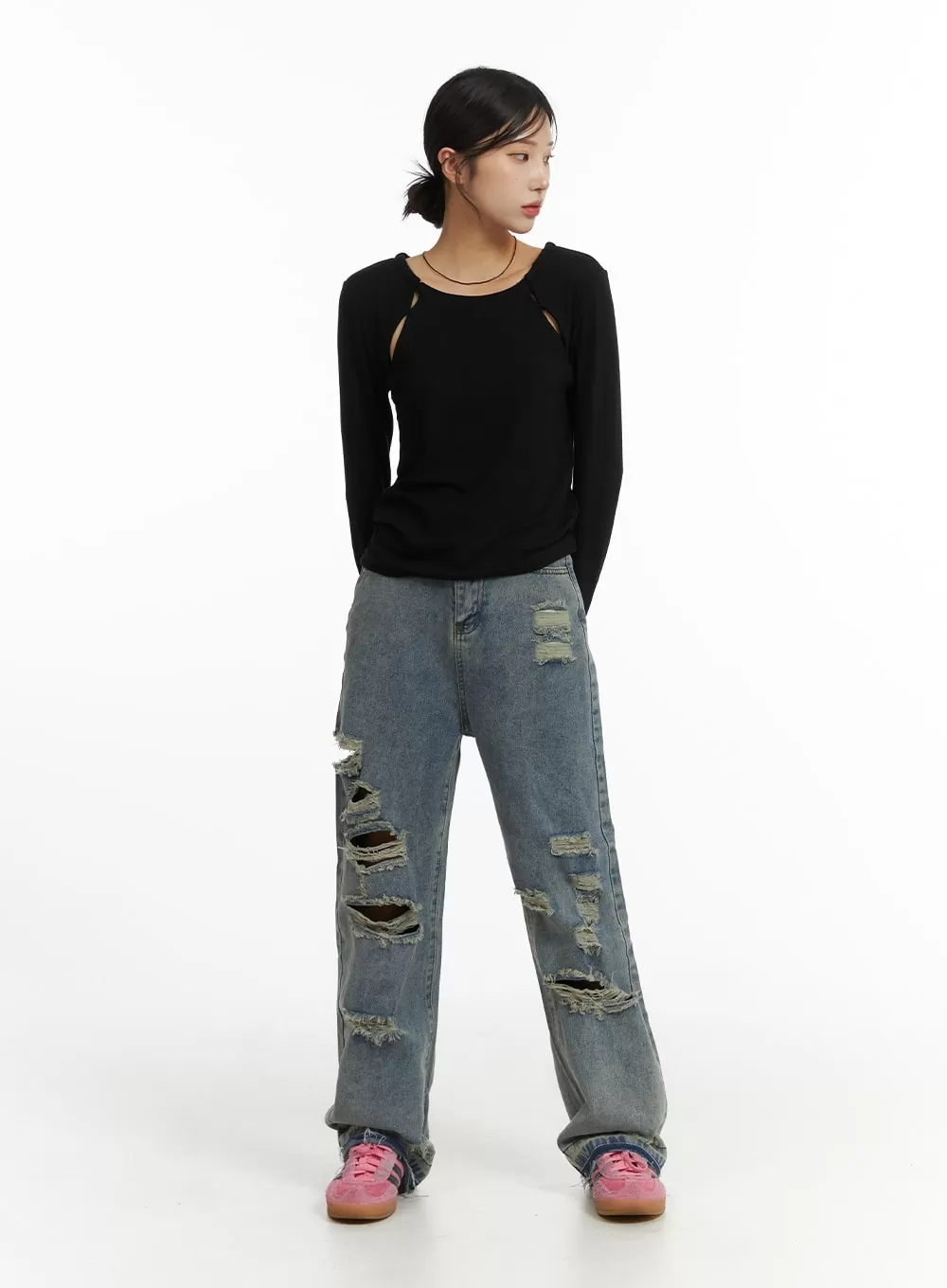 Ribbed Straight Leg Denim Jeans CJ431