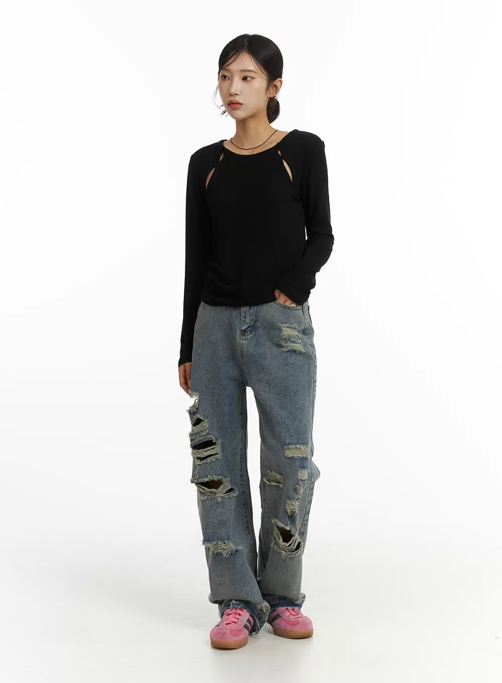 Ribbed Straight Leg Denim Jeans CJ431